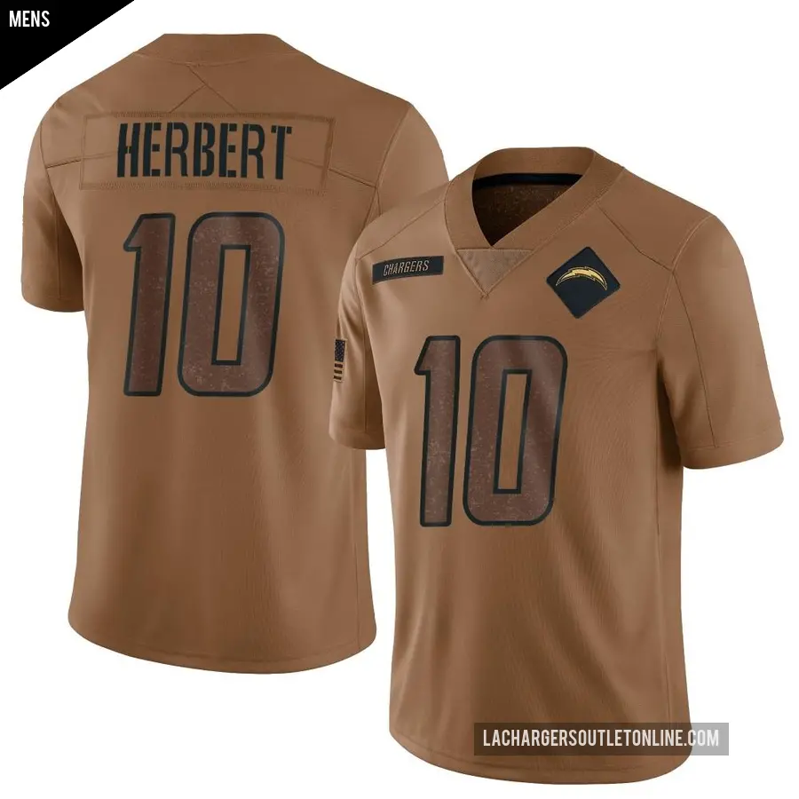 Men's Los Angeles Chargers ＃10 Justin Herbert Brown Limited 2023 Salute To Service Jersey