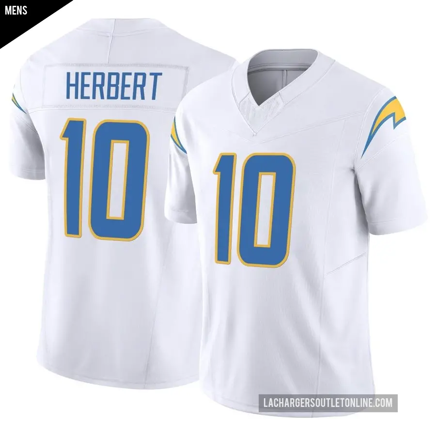 Men's Los Angeles Chargers ＃10 Justin Herbert White Limited Vapor F.U.S.E. Jersey