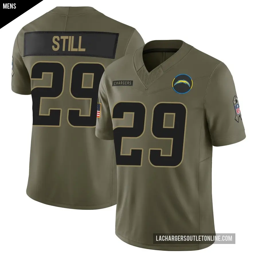 Men's Los Angeles Chargers ＃29 Tarheeb Still Olive Limited 2025 Salute to Service Jersey