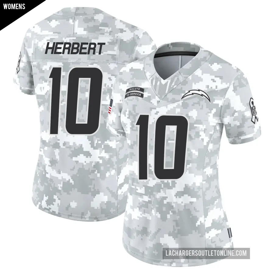 Women's Los Angeles Chargers ＃10 Justin Herbert Arctic Camo Limited 2024 Salute to Service Jersey