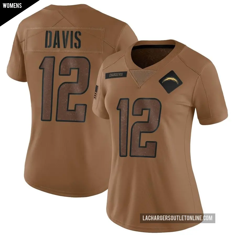 Women's Los Angeles Chargers ＃12 Derius Davis Brown Limited 2023 Salute To Service Jersey