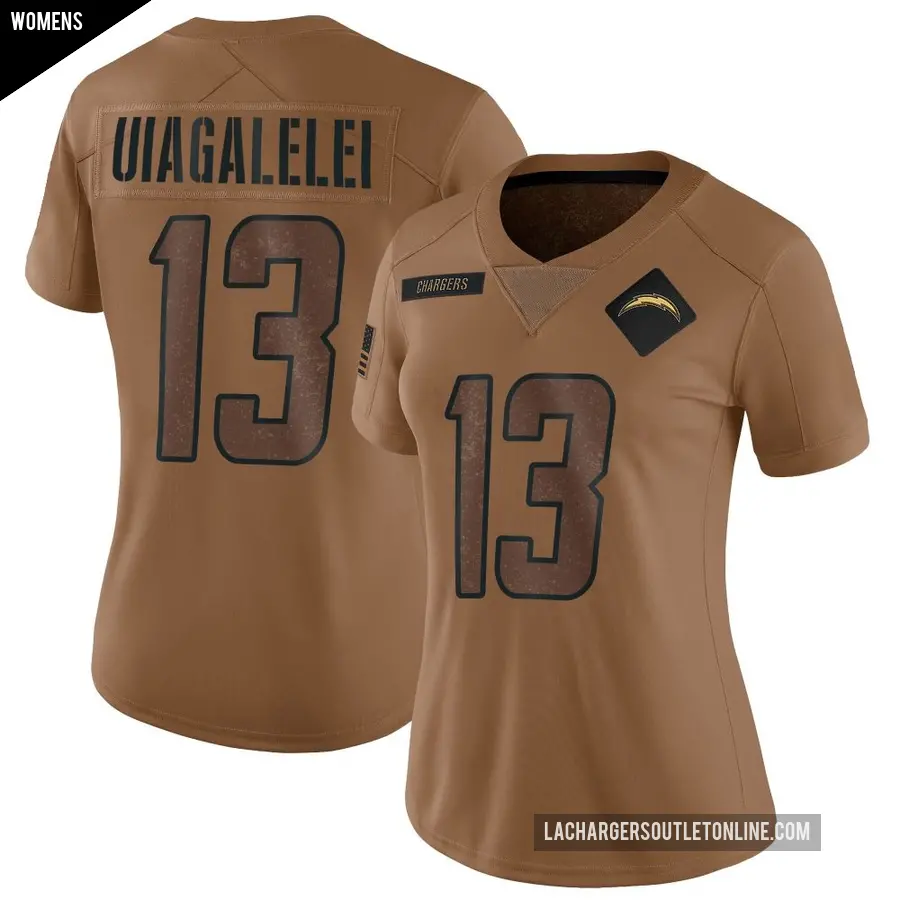 Women's Los Angeles Chargers ＃13 DJ Uiagalelei Brown Limited 2023 Salute To Service Jersey