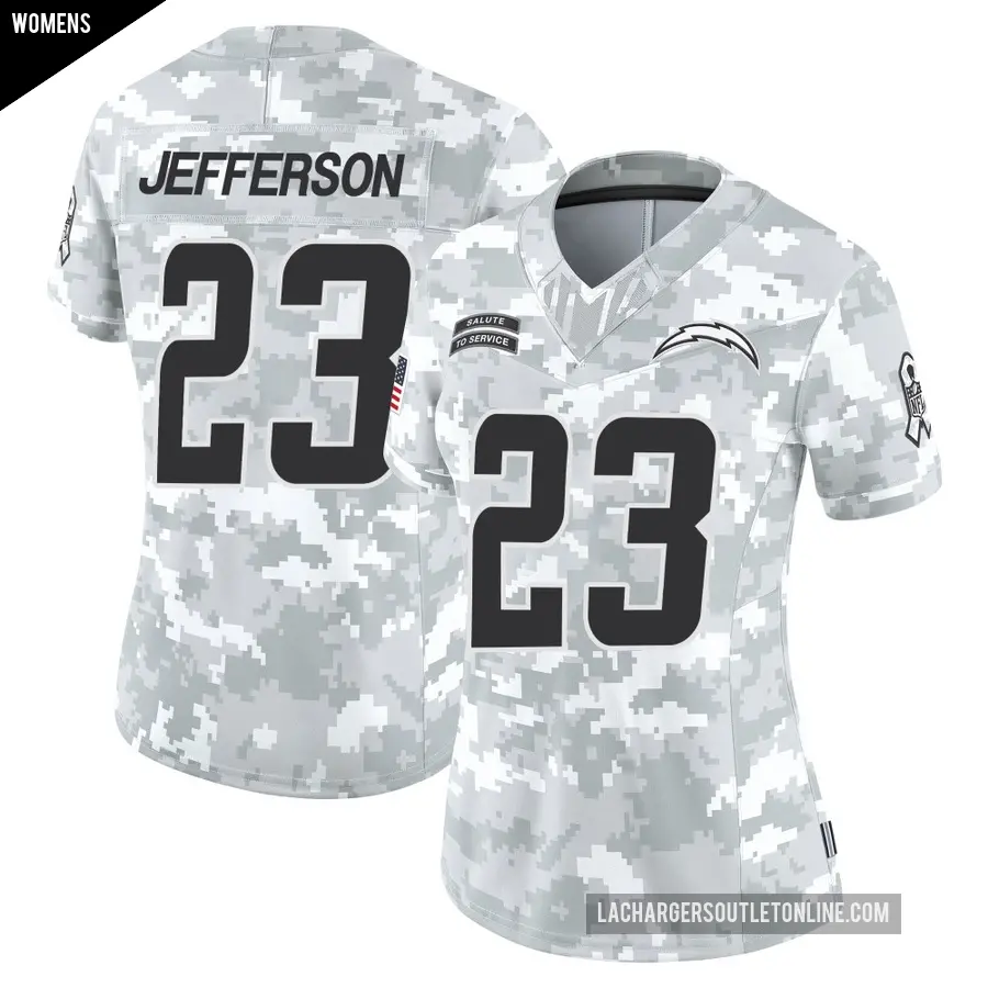 Women's Los Angeles Chargers ＃23 Tony Jefferson Arctic Camo Limited 2024 Salute to Service Jersey
