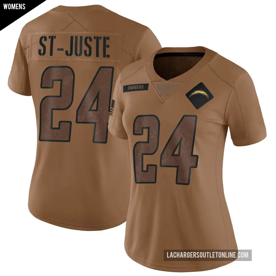 Women's Los Angeles Chargers ＃24 Benjamin St-Juste Brown Limited 2023 Salute To Service Jersey