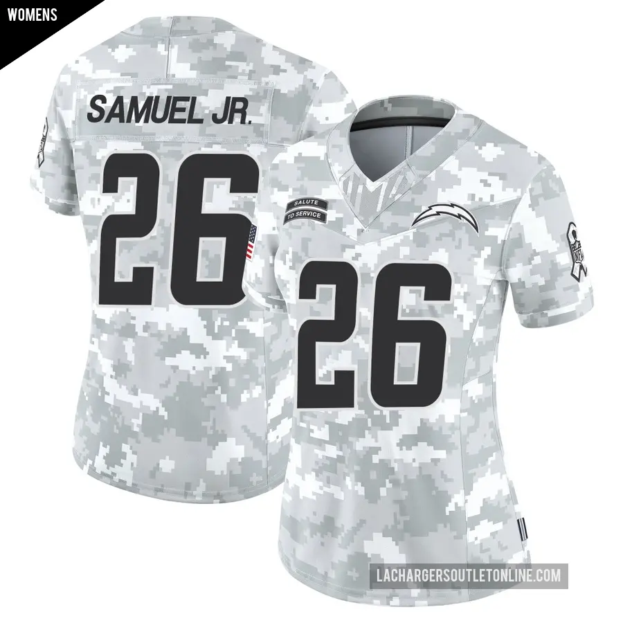 Women's Los Angeles Chargers ＃26 Asante Samuel Jr. Arctic Camo Limited 2024 Salute to Service Jersey