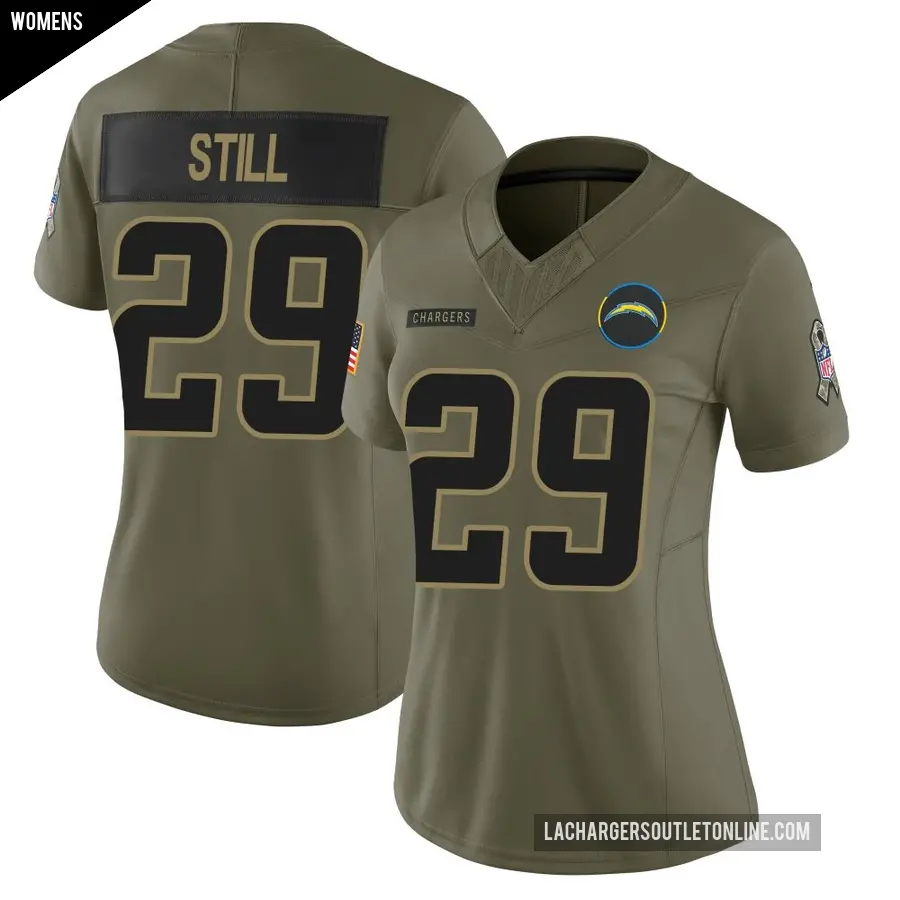 Women's Los Angeles Chargers ＃29 Tarheeb Still Olive Limited 2025 Salute to Service Jersey