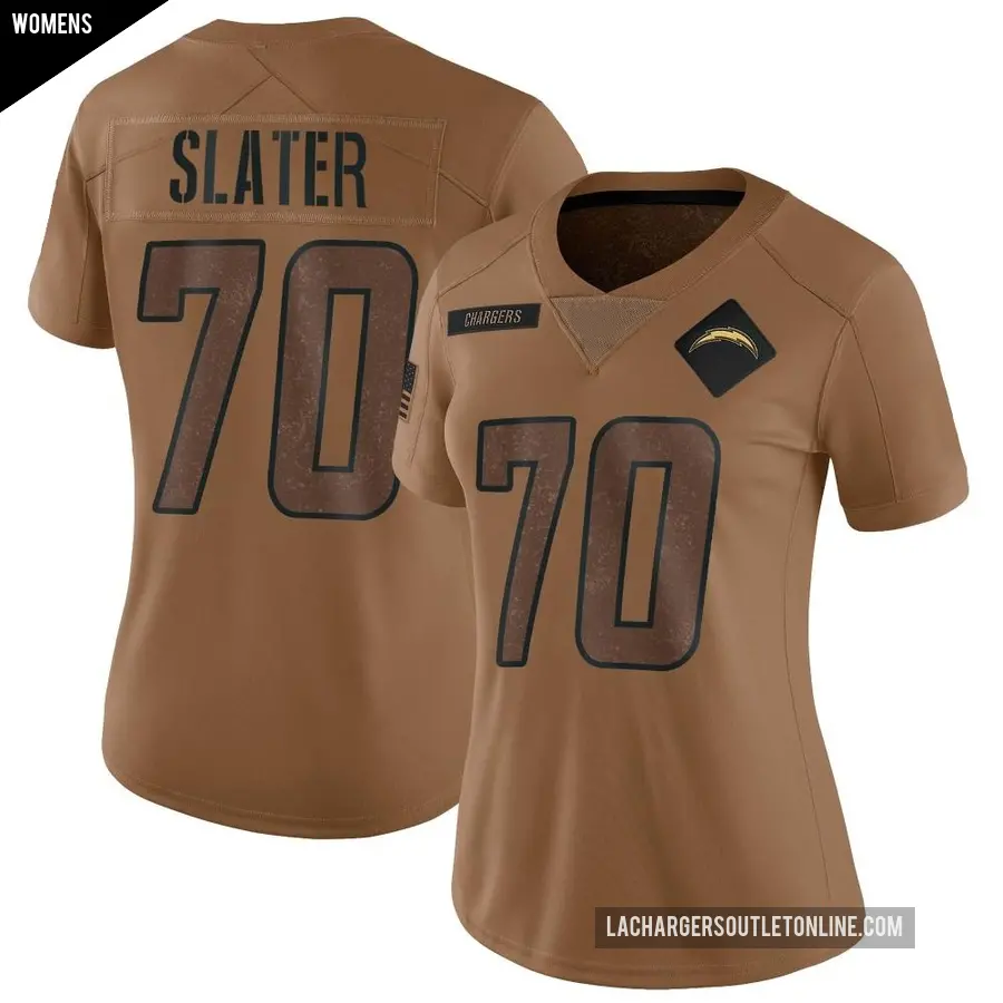 Women's Los Angeles Chargers ＃70 Rashawn Slater Brown Limited 2023 Salute To Service Jersey
