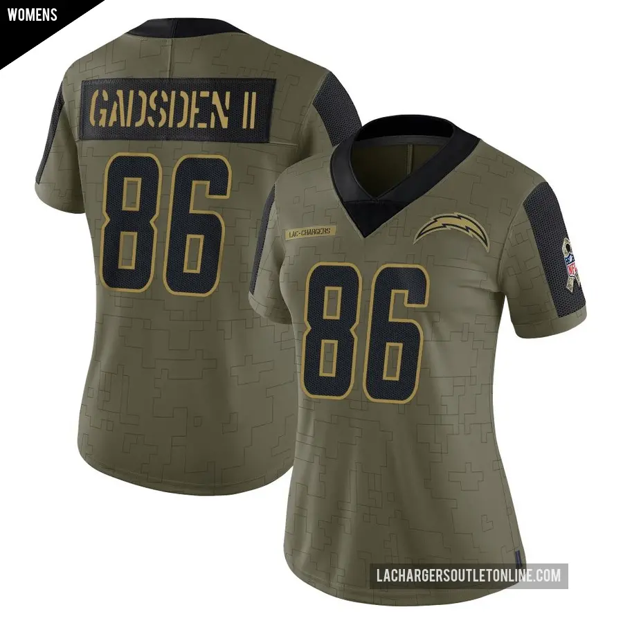 Women's Los Angeles Chargers ＃86 Oronde Gadsden II Olive Limited 2021 Salute To Service Jersey