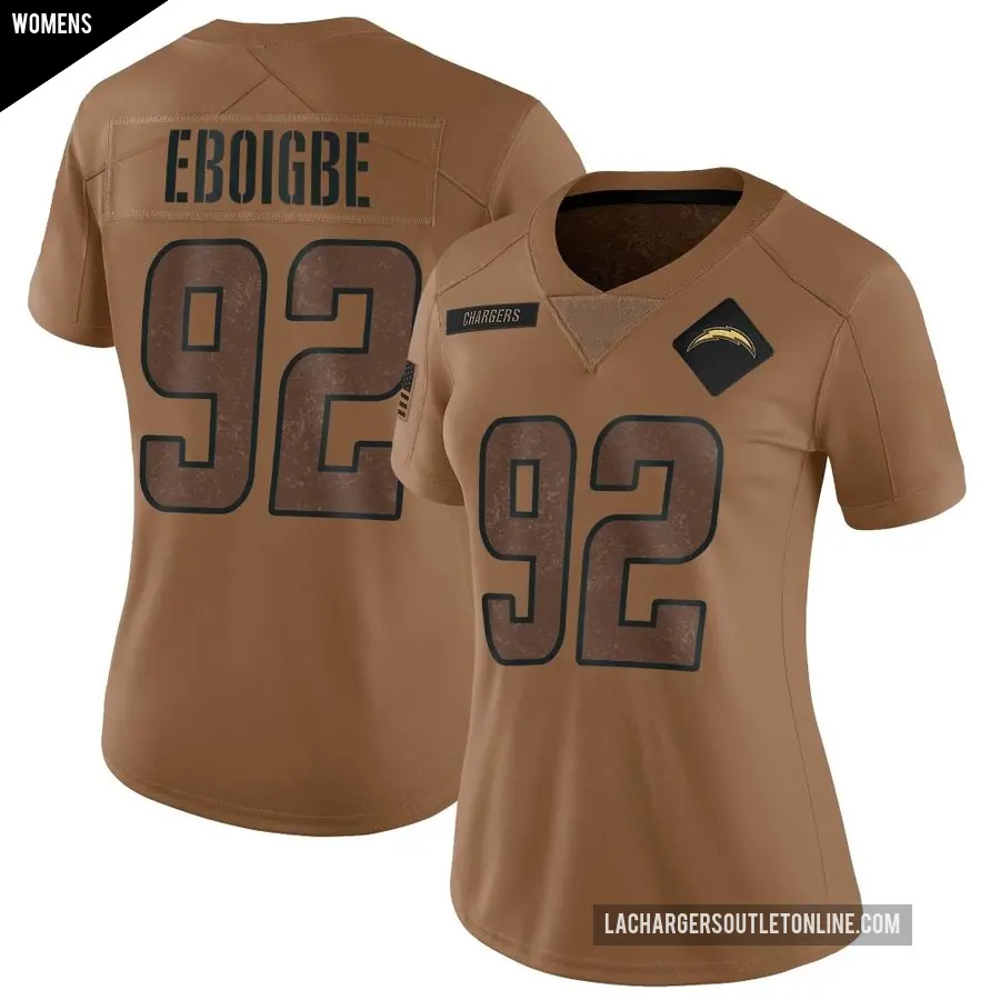 Women's Los Angeles Chargers ＃92 Justin Eboigbe Brown Limited 2023 Salute To Service Jersey