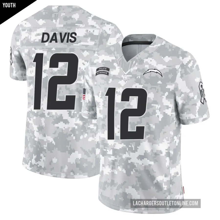 Youth Los Angeles Chargers ＃12 Derius Davis Arctic Camo Limited 2024 Salute to Service Jersey