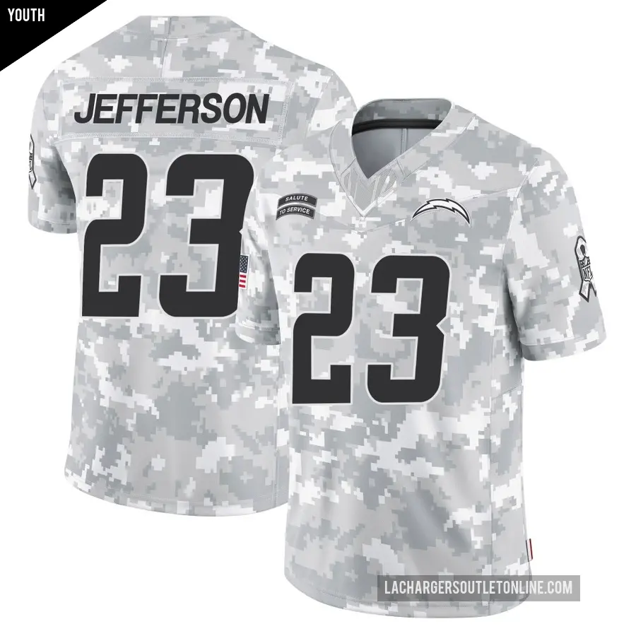 Youth Los Angeles Chargers ＃23 Tony Jefferson Arctic Camo Limited 2024 Salute to Service Jersey