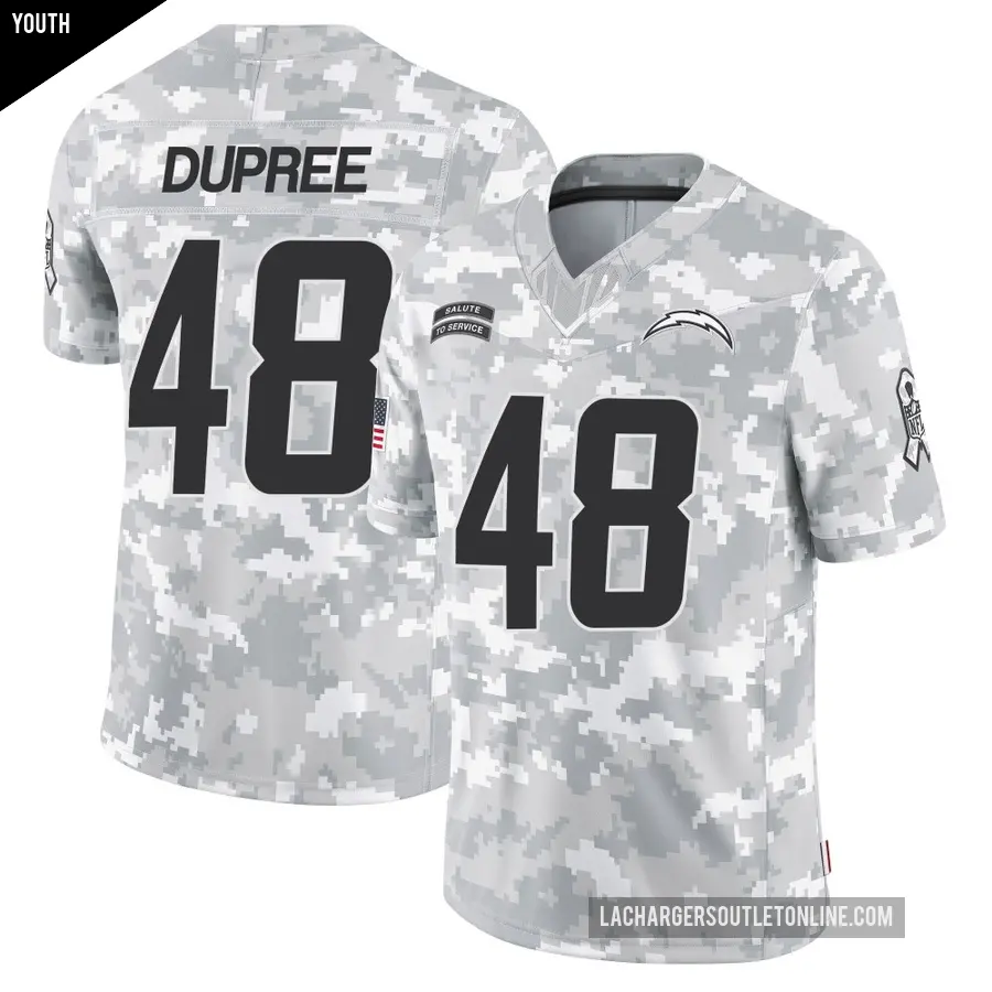 Youth Los Angeles Chargers ＃48 Bud Dupree Arctic Camo Limited 2024 Salute to Service Jersey