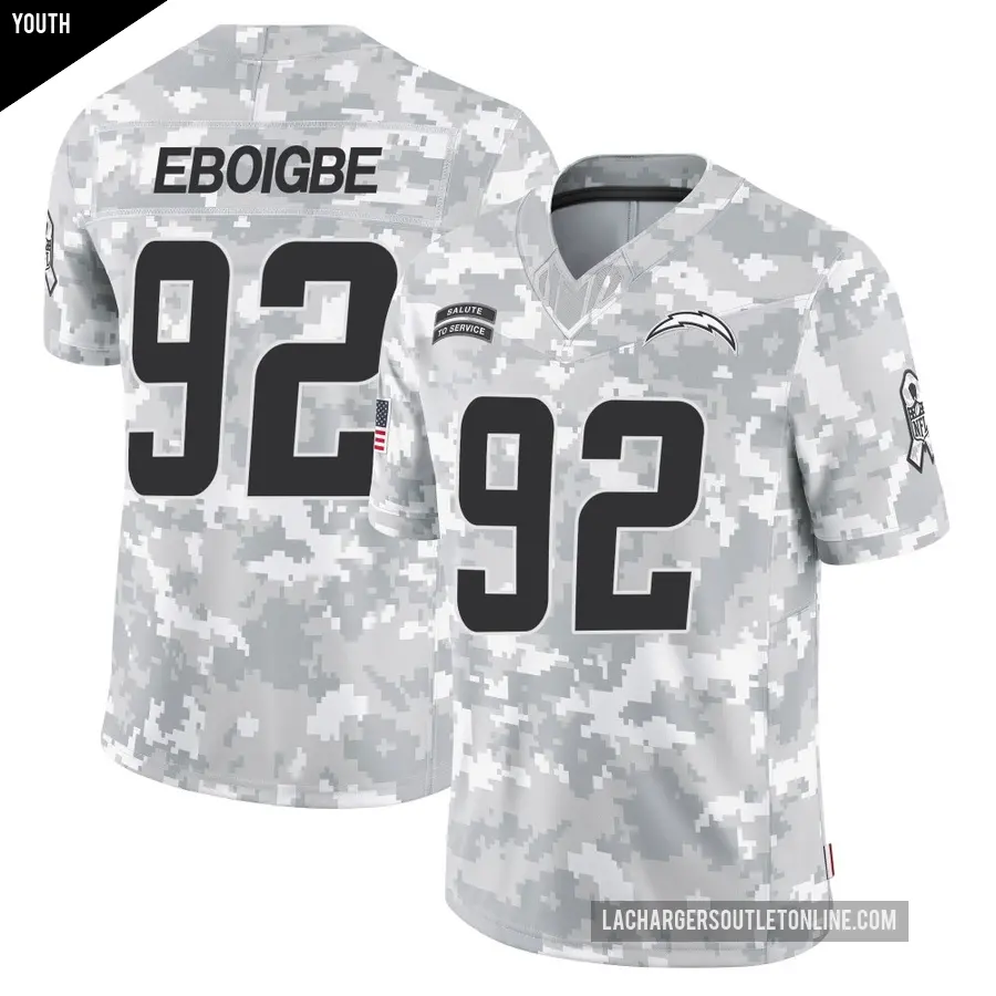 Youth Los Angeles Chargers ＃92 Justin Eboigbe Arctic Camo Limited 2024 Salute to Service Jersey